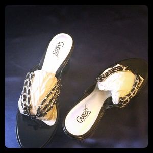 Black patent Carlos Block Thong Sandal